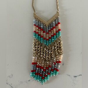 Beaded Chevron Boho Necklace Gold Tone Premier Designs